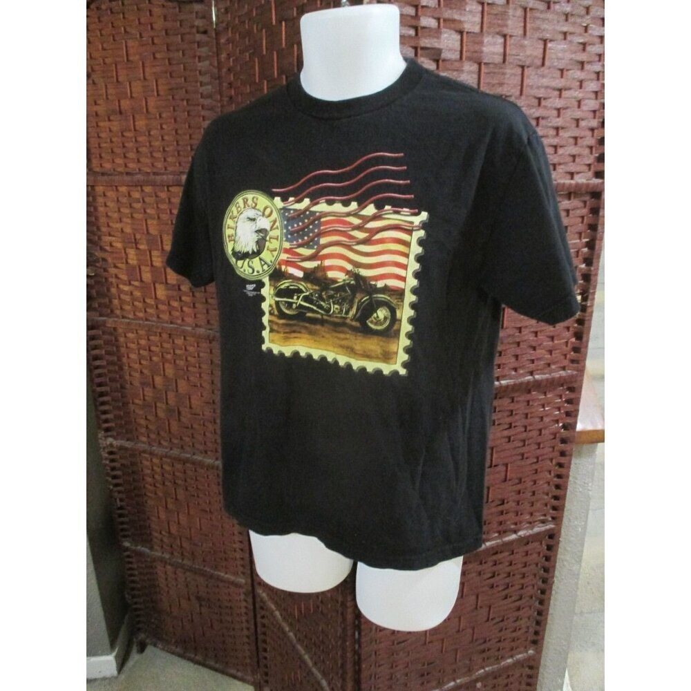 Vintage 2000s Bikers Only USA T Shirt USA Stamp Motorcycle Medium Biker Y2K